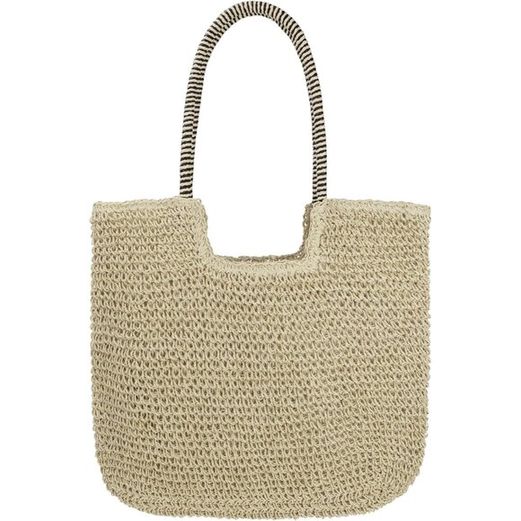 Women's B-beige Large Straw Beach Bag Handmade Woven Shoulder Hobo Tote Handbag - Picture 1 of 5